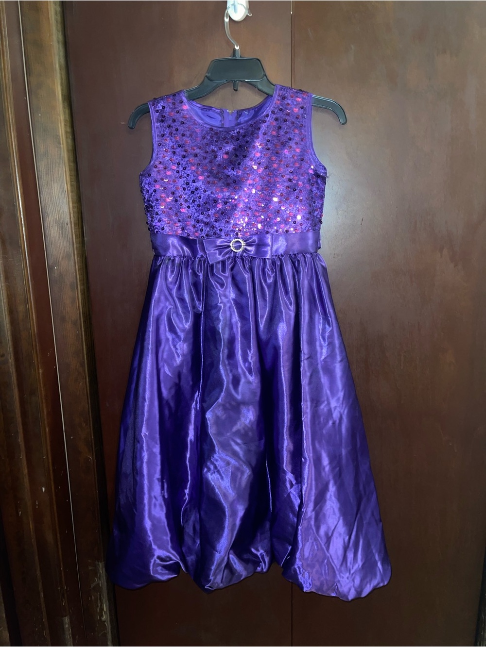 Girls Purple Sequin Satin Party Dress